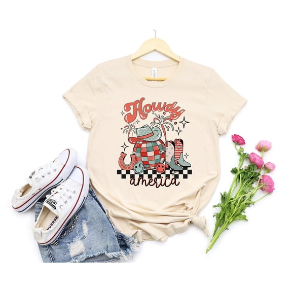 Velto Howdy American, Western Shirt, Cute Shirt, Western Graphic, for Women, Red White & Blue, 4th of July Shirt, Country Music All Size S-5XL