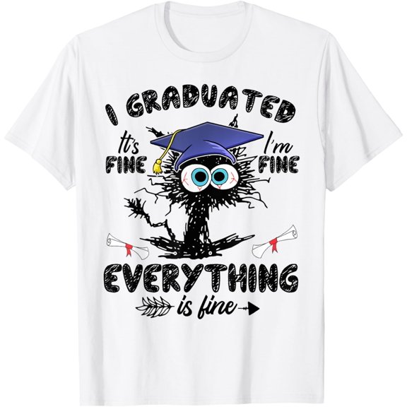 Velto I Graduated Black Cat Graduation Last day of School T-Shirt All Size S-5XL