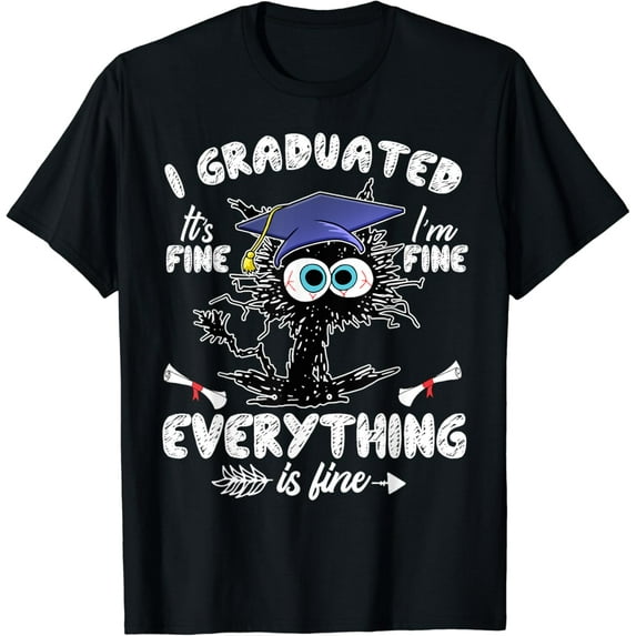 Velto I Graduated Black Cat Graduation Last day of School T-Shirt All Size S-5XL