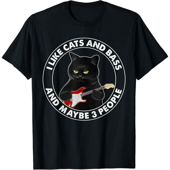 Velto I Like Cats And Bass And Maybe 3 People Cat Playing Bass T-Shirt All Size S-5XL