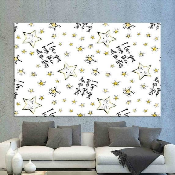 Velto I Love You More Than All The Stars, White And Yellow Wall Decor, Oversized Wall Art, Kids Room Canvas, 16x24 0.75-Inch Pine Wood Frame