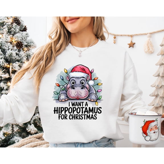 Velto I Want A Hippopotamus For Happy Holiday Sweatshirt, Hippopotamus Happy Holiday Sweater, Hippo Happy Holiday Lights Sweater, Happy Holiday Sweatshirt All Size S-5XL