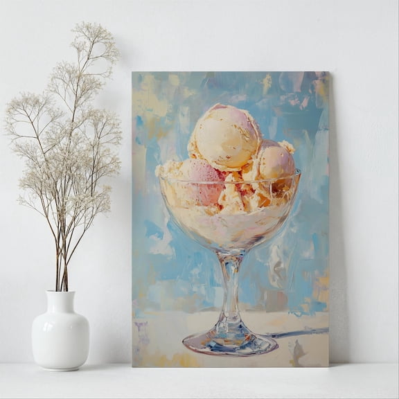 Velto Ice Cream Canvas, Pastel Dessert Wall Art, Sweet Kitchen or Dining Room Treat Decor, SIZE 16x24 INCLUDE Pine Wood Frame 1.25-Inch