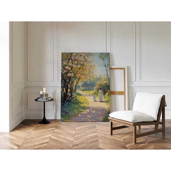 Velto Impressionist Garden Canvas Wall Art Mother and Child Floral Landscape Vintage Style Decor, SIZE 8x12 INCLUDE Pine Wood Frame 0.75-Inch