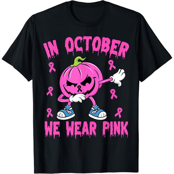 Velto In October We Wear Pink Breast Cancer Pumpkin Boys T-Shirt All Size S-5XL