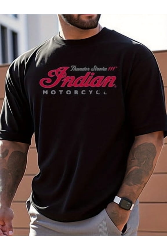Indian Motorcycle Logo Printed T-Shirt | 100% Cotton Loose Fit Casual Short Sle All Size S-5XL
