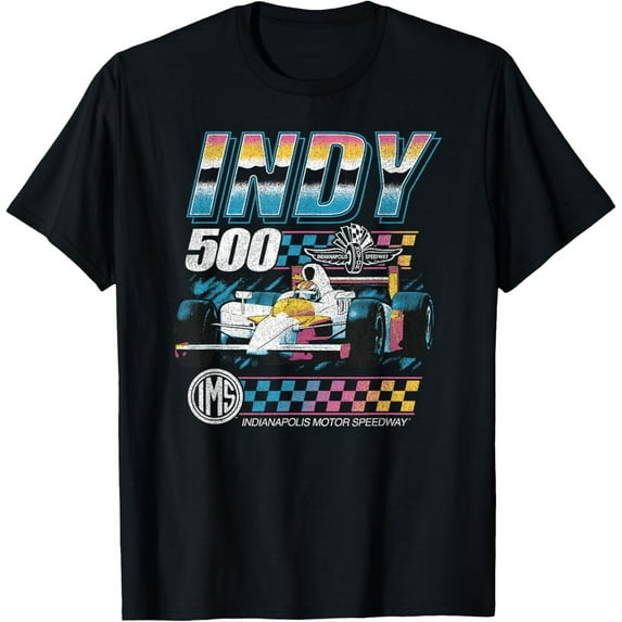 Velto Indy 500 Indianapolis Motor Speedway Distressed Chrome Neon T-Shirt All Size S-5XL