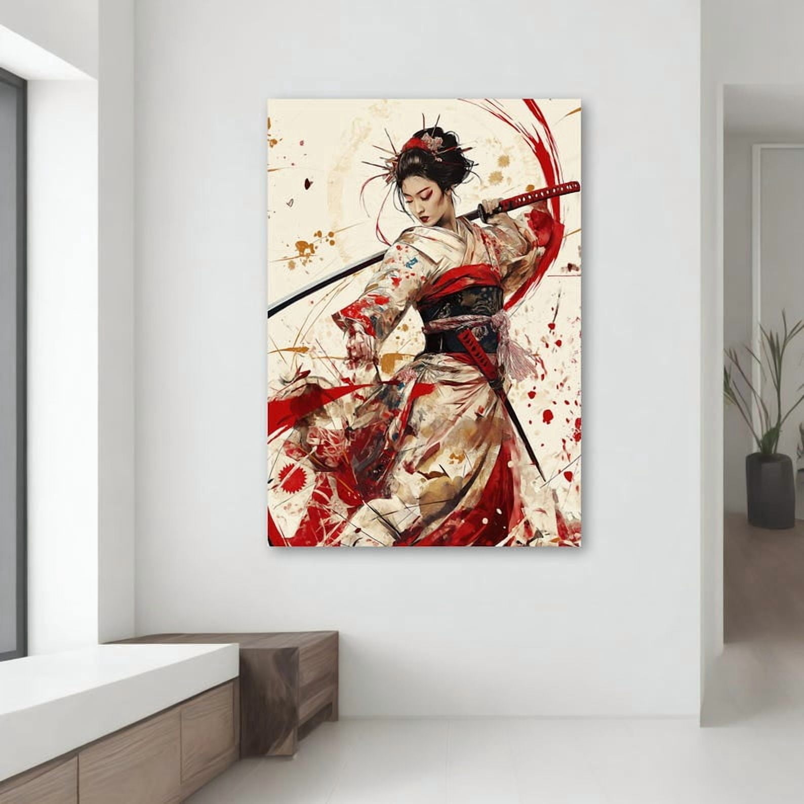 Velto Japanese Samurai Woman Canvas | Geisha Warrior In Kimono Wall Art ...