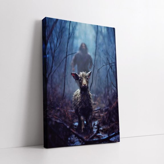 Velto Jesus Chasing The Lost Lamb Canvas - Lost Lamb And Jesus Wall Art, Faith Wall Decor, Rustic Gift Idea Canvas, 16x24 0.75-Inch Pine Wood Frame