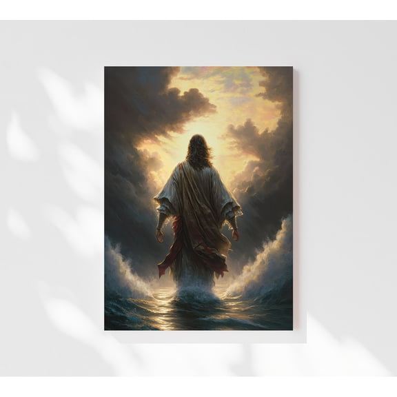Velto Jesus Christ Walking On Water Canvas Print, Christian Canvas Art, Religious Art Stretched Canvas, Religious Wall Decor Canvas, 12x16 UNFRAMED
