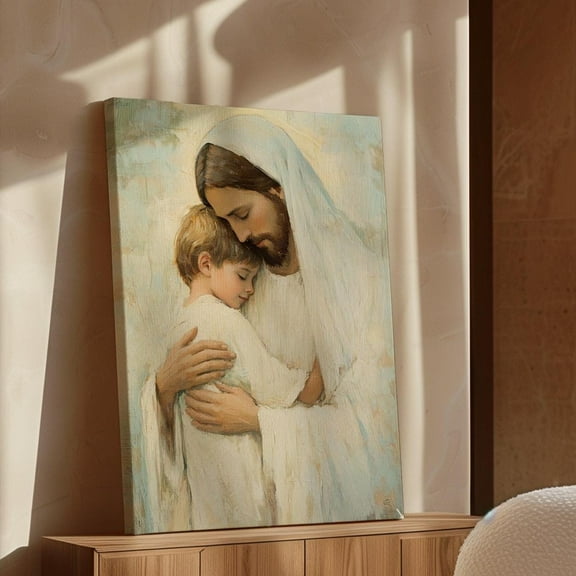 Velto Jesus Hugging Child Canvas Art - Tender Embrace - Christian Wall Decor - Religious Inspirational Artwork For Faithful Homes Canvas, 8x10 UNFRAMED