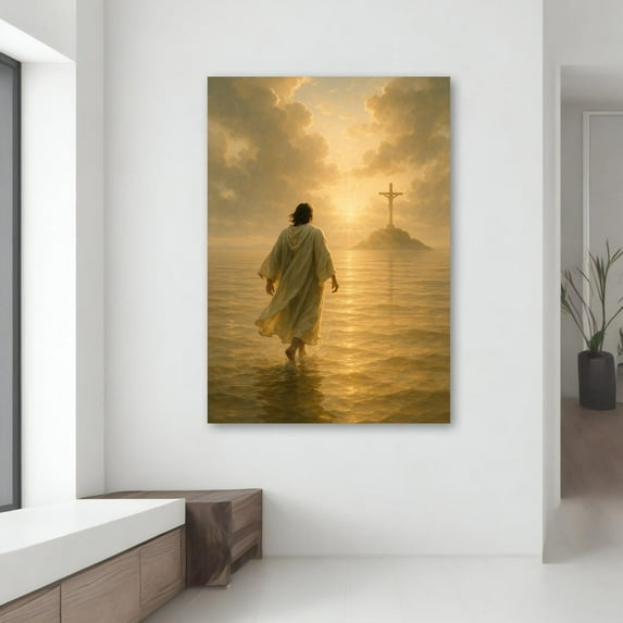 Velto Jesus Walking On Water Canvas Art - Christian Wall Decor With Cross, Inspirational Religious, Spiritual Faith Gift, Canvas, 8x12 UNFRAMED