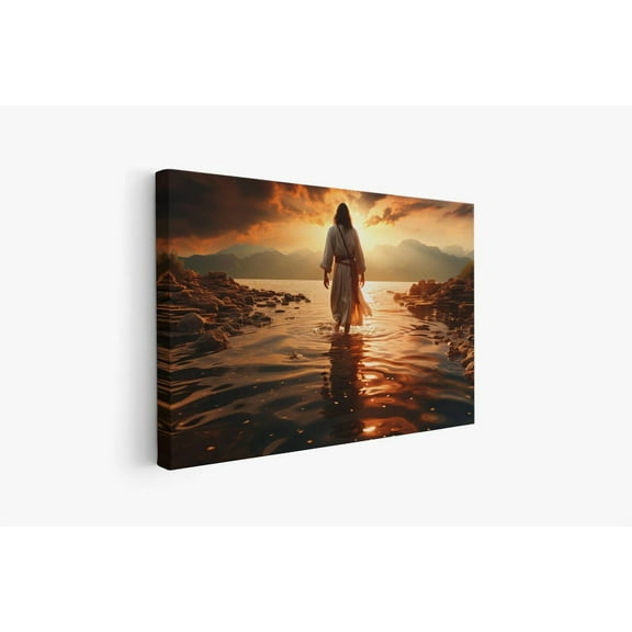 Velto Jesus Walking On Water Sunset Canvas Art, Living Room Decor, Spiritual Wall Decor, Christian Inspirational Gift, Religious Home Decor Canvas, 8x10 UNFRAMED