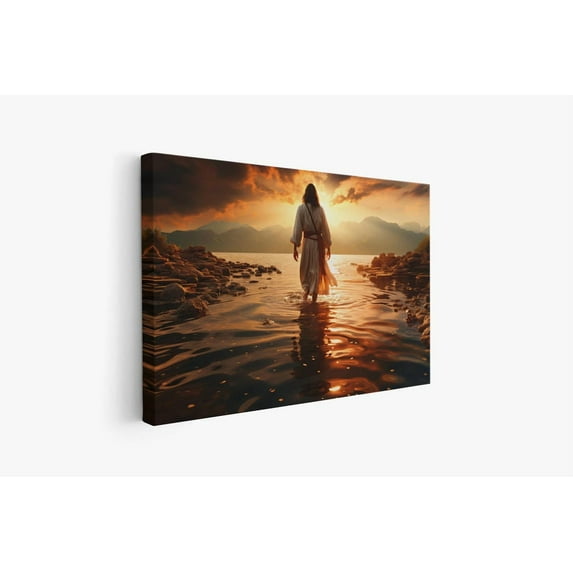 Velto Jesus Walking On Water Sunset Canvas Art, Living Room Decor, Spiritual Wall Decor, Christian Inspirational Gift, Religious Home Decor Canvas, 8x10 UNFRAMED