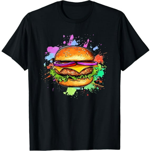 Velto Juicy Burger With Color Splashes T-Shirt All Size S-5XL