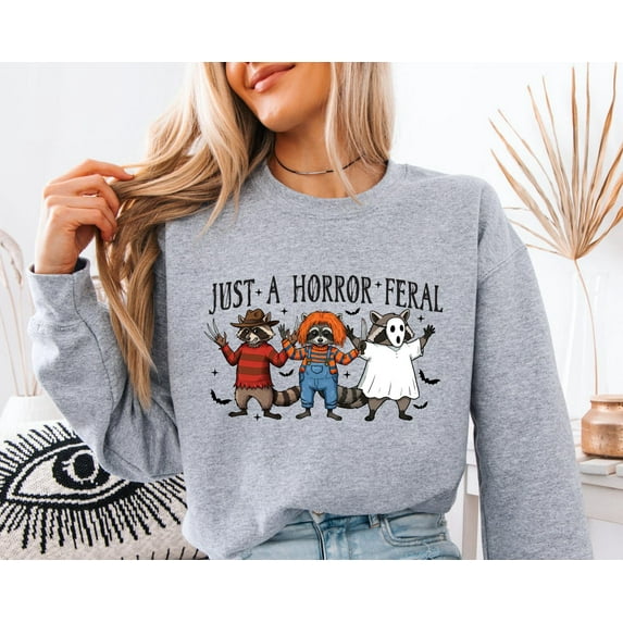 Velto Just A Horror Feral Sweatshirt, Happy Holiday Sweater, Feral Girl Crewneck, Happy Holiday Sweatshirt,Horror Movie Lover Gift All Size S-5XL