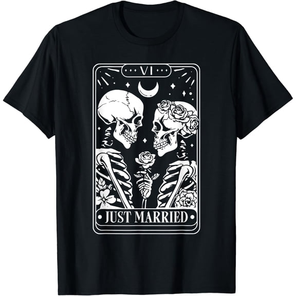 Velto Just Married The Lovers Skeleton Couple Matching T-Shirt All Size S-5XL