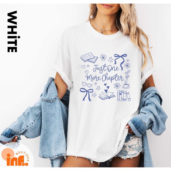 Velto Just One More Chapter T-Shirt, Book Lover Shirt, Books and Coffee Shirt, Floral Bookish Shirt, Soft Girl Reading Shirt, All Size S-5XL