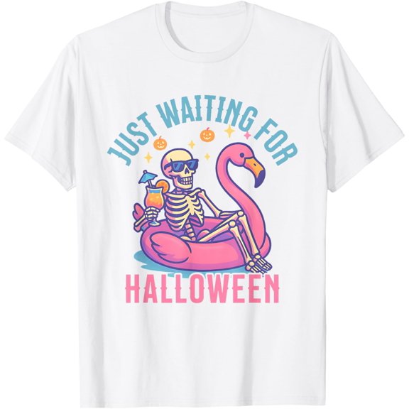 Velto Just Waiting For Skeleton Flamingo Beach Summerwee T-Shirt All Size S-5XL