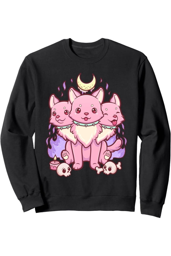 Kawaii Pastel Goth Cute Scary 3 Headed Dog Swearshirt Full Size S-5XL