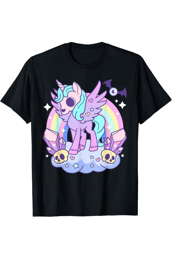 Kawaii Pastel Goth Unicorn Pony - Aesthetic Gothic Skeleton T-Shirt All Size S-5XL