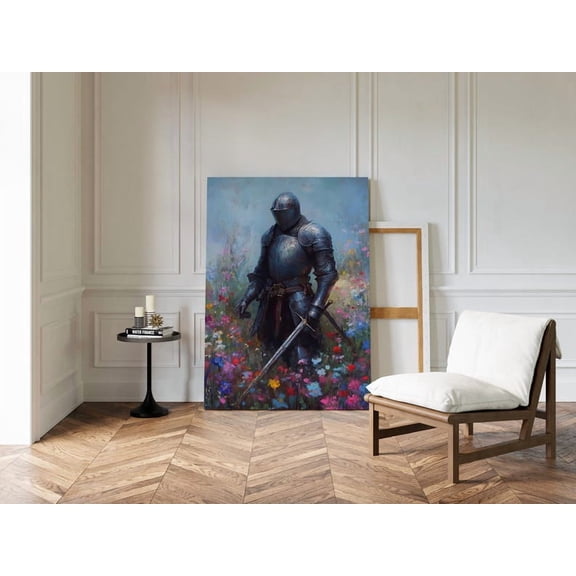 Velto Knight In Field Canvas Wall Art Medieval Fantasy Warrior Décor Canvas, SIZE 12x16 INCLUDE Pine Wood Frame 1.25-Inch