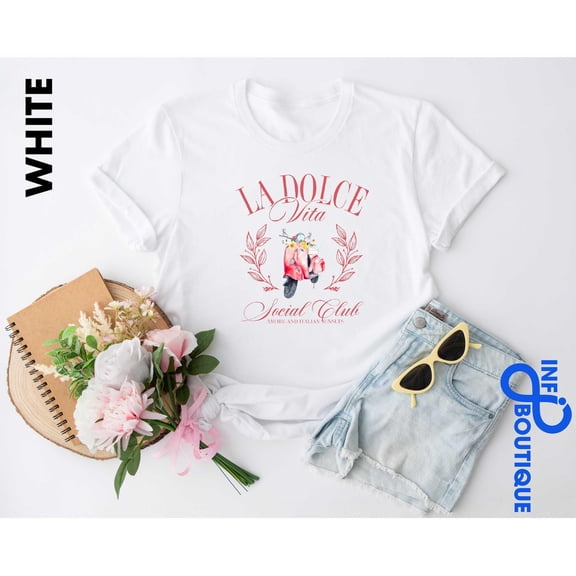 Velto La Dolce Vita T-shirt, Italian Vespa Scooter Aesthetic, Retro Italian Travel Shirt, Italy Girls Trip, Girl Night Shirt, Girly T-shirt All Size S-5XL