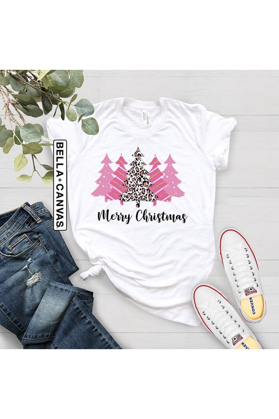 Ladies Happy Holiday Shirt, Women Happy Holiday Shirt, Pink Happy Holiday, Happy Holiday Tree Shirt, Cute Happy Holiday Tee, Holiday Shirt, Leopard Print All Size S-5XL
