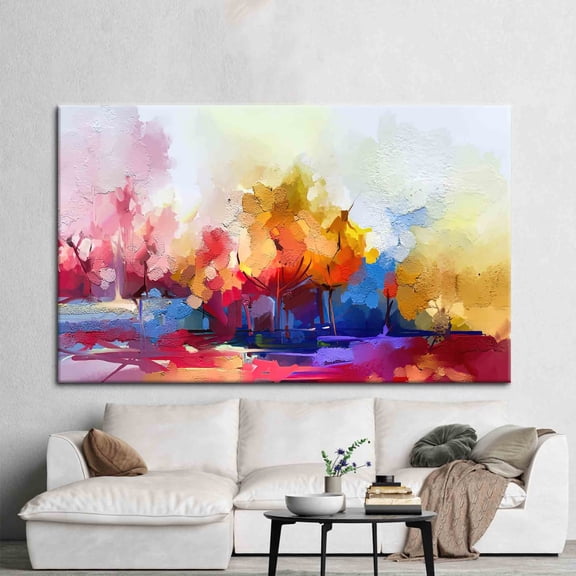 Velto Landscape Art, Autumn Art, Colorful Forest Canvas, Colroful Nature Abstract Nature Art, Abstract Tree Art Canvas, 12x16 UNFRAMED