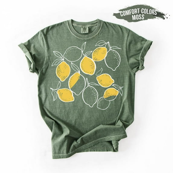 Velto Lemon Graphic Shirt Cute Summer Fruit Tee, Moss T-Shirt All Size S-5XL