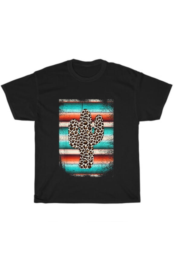 Leopard Cactus Serape Cactus Print Turquoise T-Shirt Unisex Tee Gift All Size S-5XL