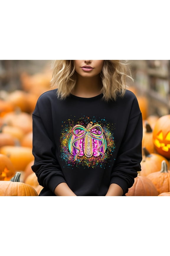 Leopard Pumpkin Sweater, Pumpkin Fall Sweatshirt, Girls Fall Coquette Bow Sweater,Brushstroke Coquette Pumpkin Crewneck,,Fall Season Sweater All Size S-5XL