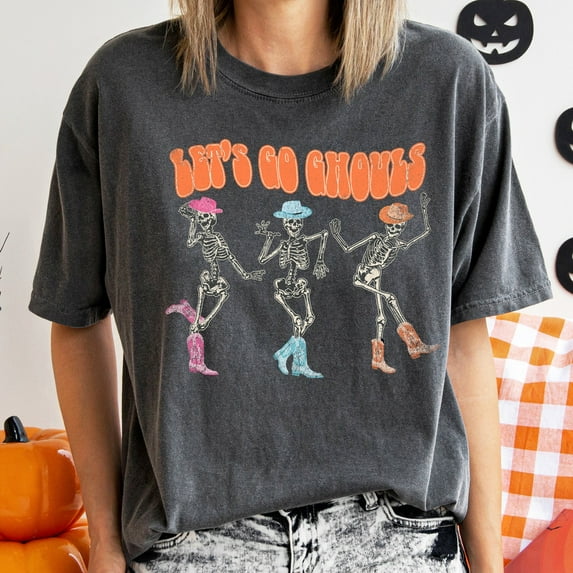 Velto Let’s Go Ghouls Ghost Vintage Retro Fall Spooky Graphic T-Shirt Seasonal Style Fullsize S-5XL Shirt