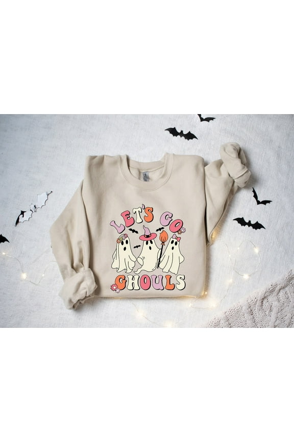 Lets Go Ghouls Sweatshirt, Sweatshirt, Ghost Sweatshirt, Ghost Sweater, Retro Sweater All Size S-5XL