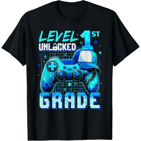 Velto Level 1st Grade Unlocked Back To School First Day Boys T-Shirt All Size S-5XL