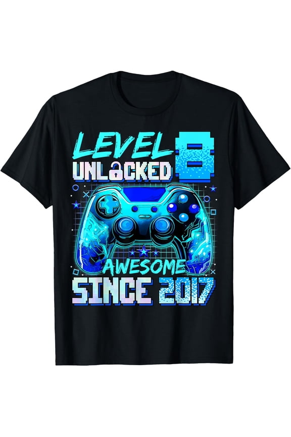 Level 8 Unlocked 8th Birthday Gamer 8 Year Old Gift T-Shirt Fullsize S-5XL Shirt
