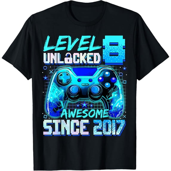 Velto Level 8 Unlocked 8th Birthday Gamer 8 Year Old Gift T-Shirt Fullsize S-5XL Shirt