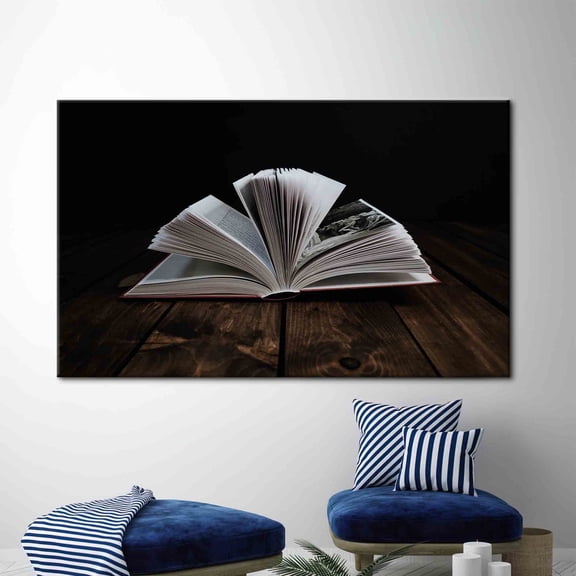 Velto Library Printed, Office Canvas, Book Wall Art, Open Book Canvas, Book Pages Wall Art, School Canvas, Reading Room Canvas, 16x24 UNFRAMED