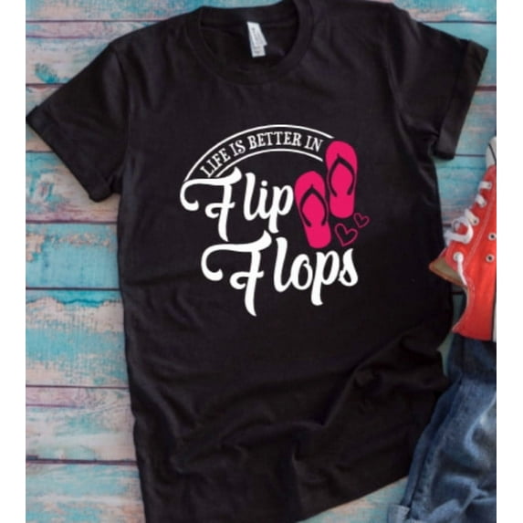 Velto Life Is Better In Flip Flops Black Unisex Short Sleeve T-shirt All Size S-5XL