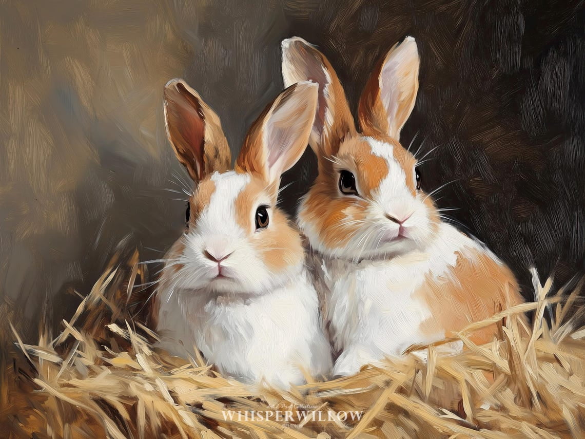 Velto Light Brown And White Dutch Rabbits, Cute Bunny Animal Art ...