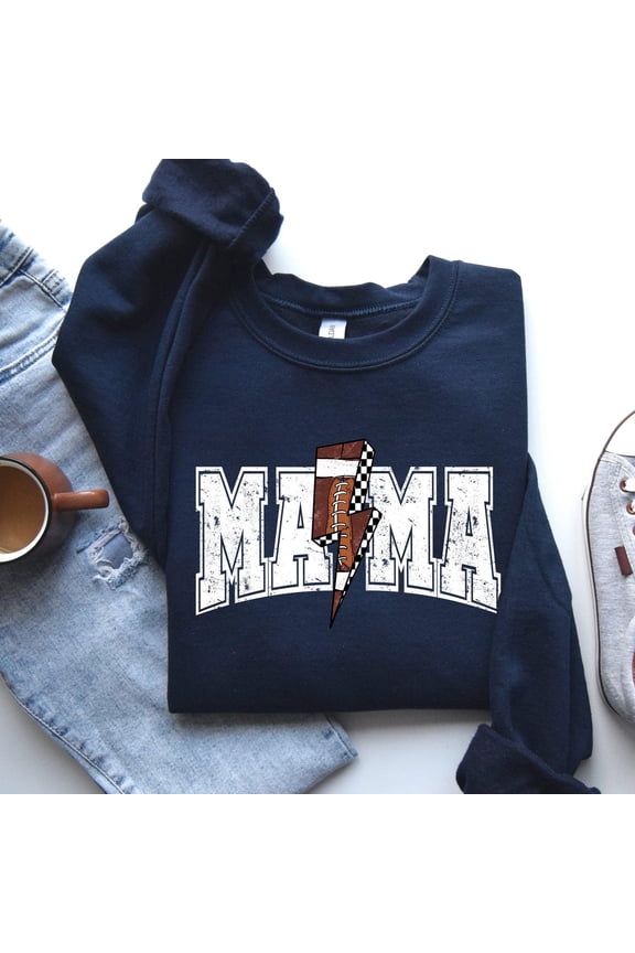Lightning Bolt Checkered Football Mama Game Day Tailgate Sweatshirt, Full size S-5XL
