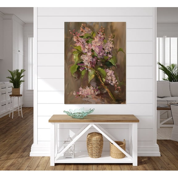 Velto Lilac Blooms Still Life, Vintage Botanical Print, Purple Flowers, Elegant Floral Wall Decor Canvas, 8x12 0.75-Inch Pine Wood Frame