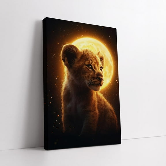 Velto Lion Cub With Full Moon Canvas - Stunning Wall Art And Unique Gift For Animal Lovers And Wildlife Enthusiasts Canvas, 12x16 UNFRAMED