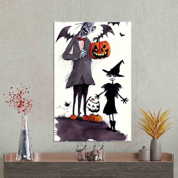 Velto Living Room Costume Party Pumpkin Drawing, Costume Party Pumpkin Canvas, 16x24 UNFRAMED