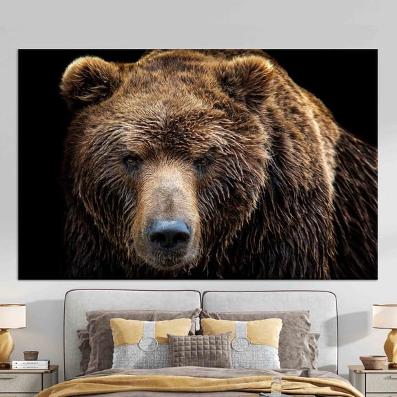 Velto Living Room Wall Art, Animal Canvas Art Brown Bear, Loft Artwork Wild Animal Art Canvas, 16x24 0.75-Inch Pine Wood Frame
