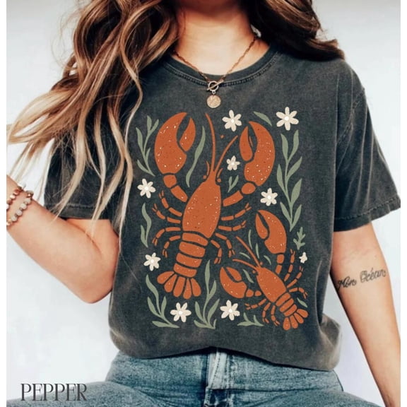 Velto Lobster Shirt Retro Tee Trendy Lobster Tshirt Fisherman Aesthetic Clothes Graphic Tees for Women Nautical Style All Size S-5XL