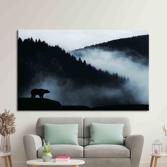 Velto Loft Wall Art, Mountain Landscape, View, Bear Wildlife, Farmhouse, Nature Inspired Living Room Decor
