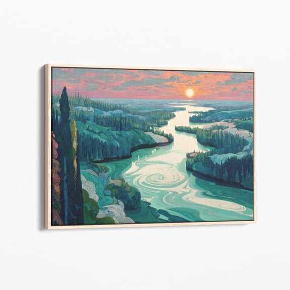 Velto Long And Winding Forest River Canvas Print | Forest River Canvas Print | Tree And Nature Art | Mountain Forest Decor | Law5 Canvas, 16x24 UNFRAMED