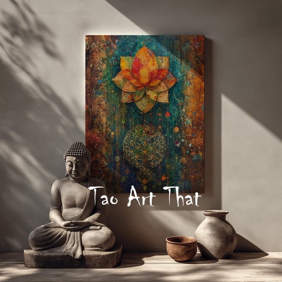 Velto Lotus Blossom Flower of Life Boho Canvas Wall Art with Geometric and Spiritual Inspired Design, SIZE 12x18 INCLUDE Pine Wood Frame 1.25-Inch