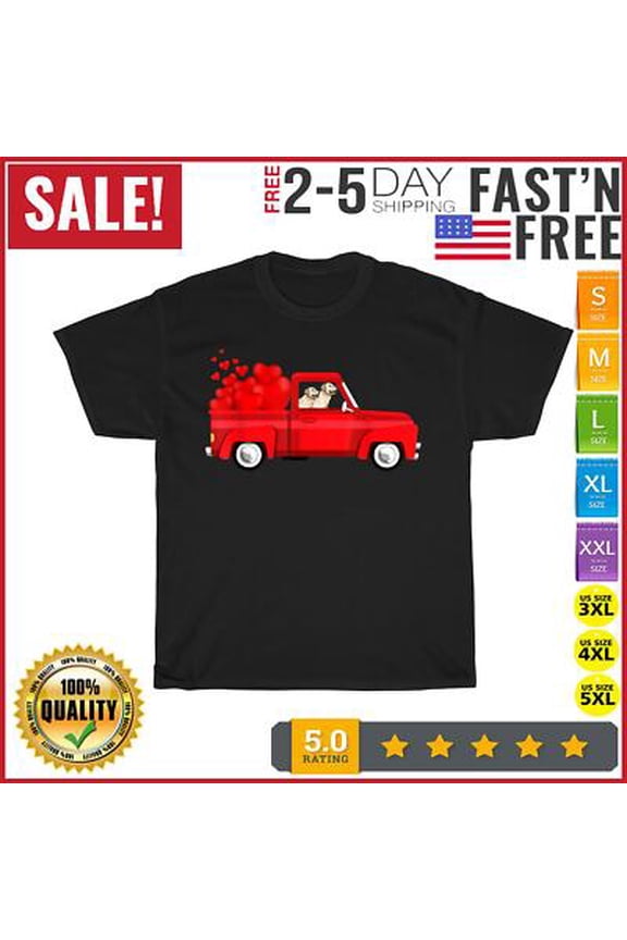Love Valentines Day Gift Cute Labrador Red Truck Vintage T Shirt Men Women All Size S-5XL